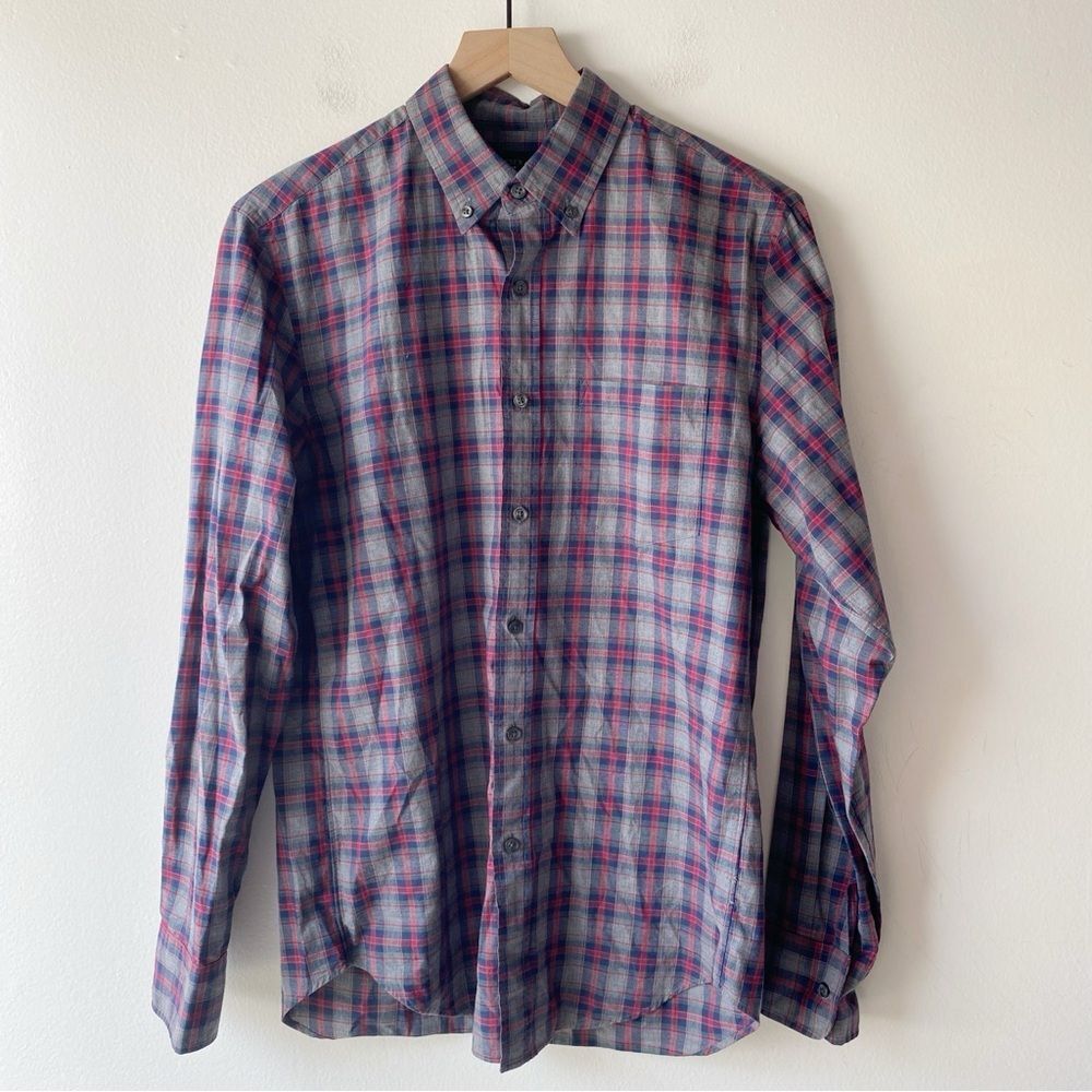 j. crew blue red gray plaid long sleeve button down shirt size s small